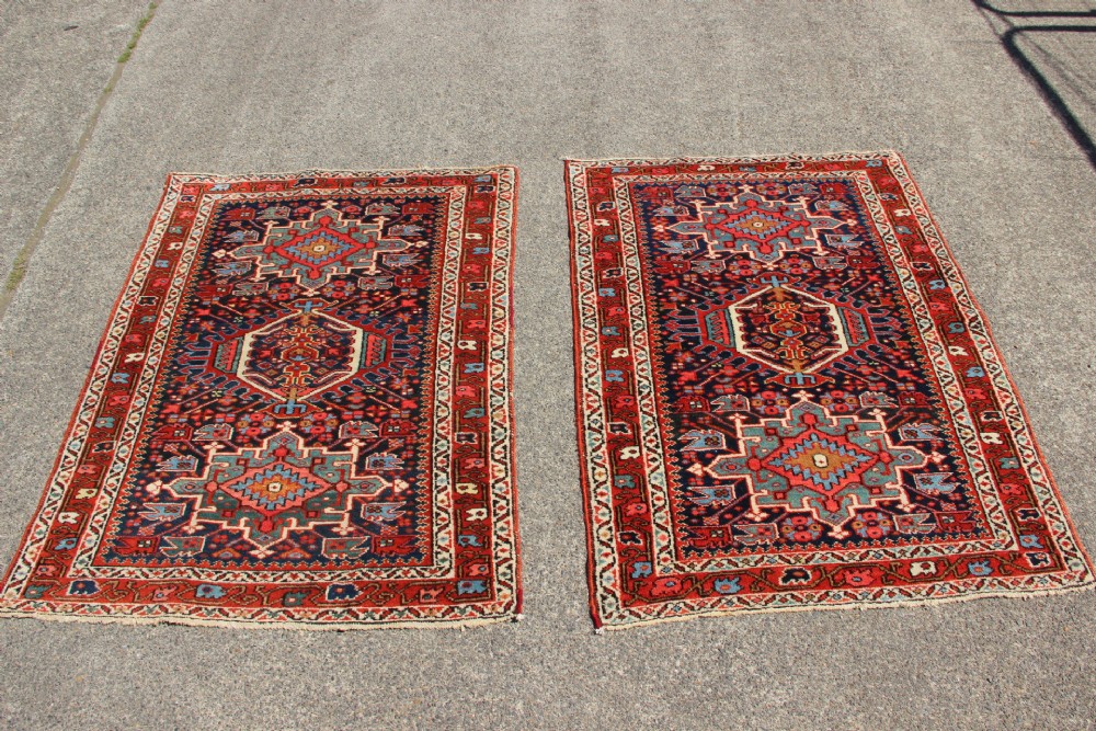 98 x 130cm Each, A Pair Of Antique Heriz Rugs
