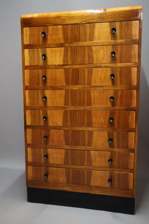 ART DECO WALNUT TALLBOY CHEST OF DRAWERS