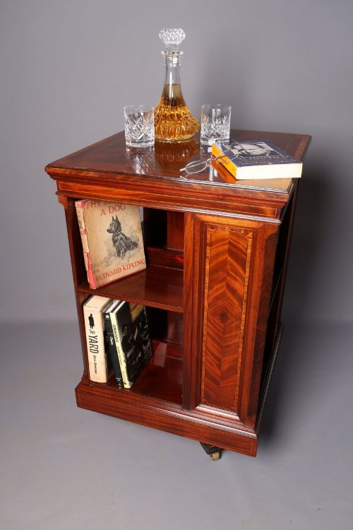 EDWARDIAN MAHOGANY INLAID REVOLVING BOOKCASE - ADDITIONAL PHOTO 1