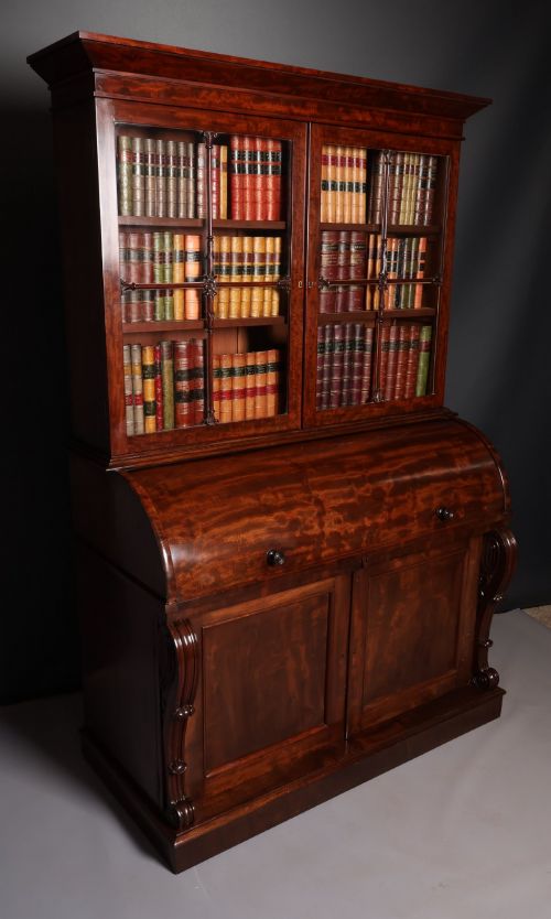 WILLIAM IV CYLINDER BUREAU BOOKCASE IN MAHOGANY - ADDITIONAL PHOTO 2
