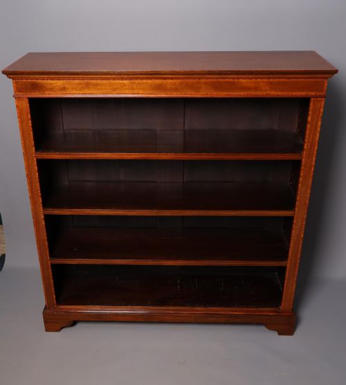 Edwardian Mahogany Inlaid Open Bookcase