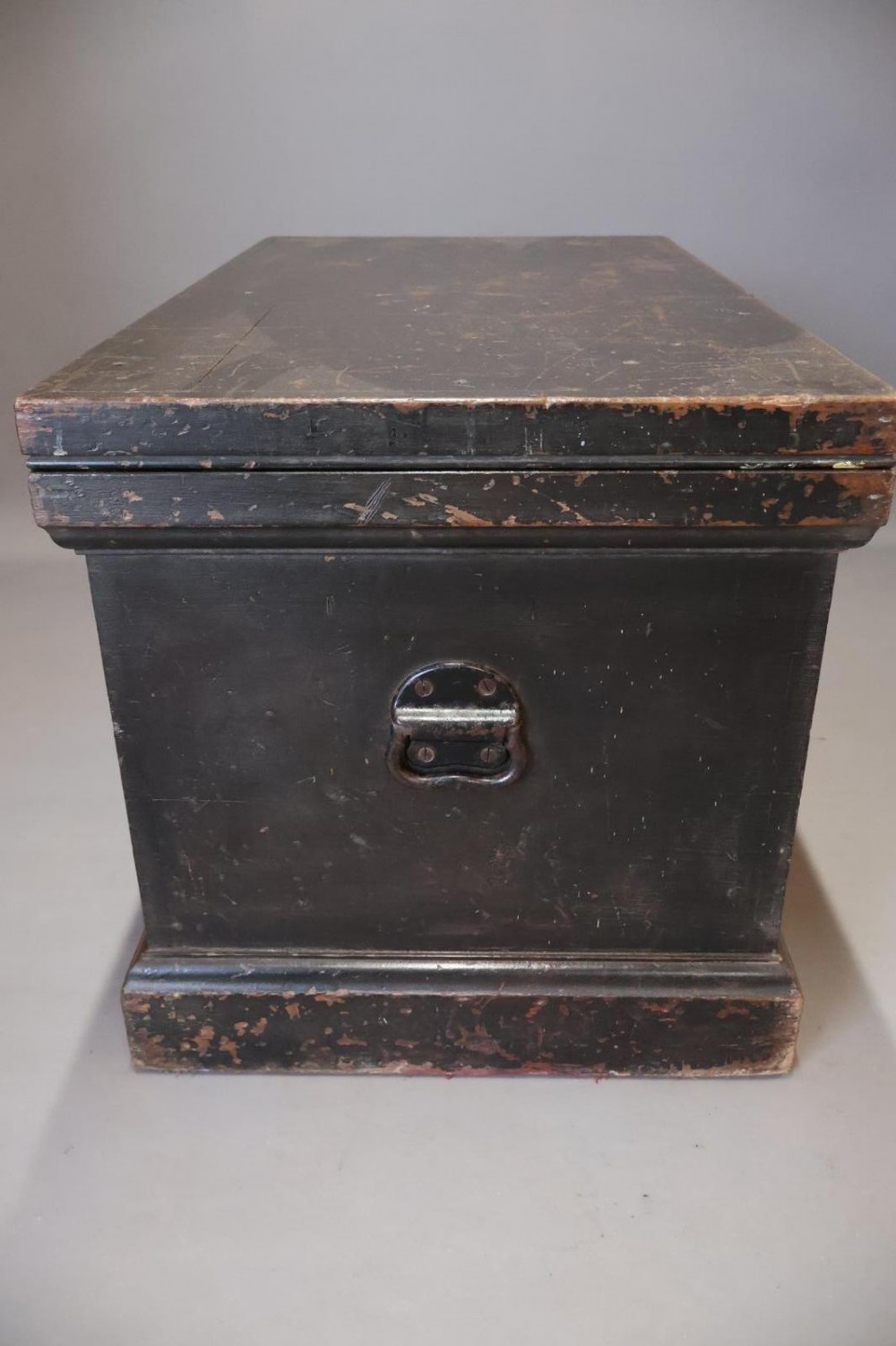 A Victorian painted wooden cabinet makers tool chest with hand-painted lettering on the front exterior and a mahogany fitted interior with geometric lid panelling. View VIII