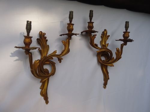 Pair of Gilded Ormolu Wall Lights