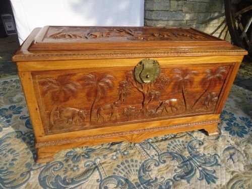 Blanket Chest Heavily Carved with Elephants
