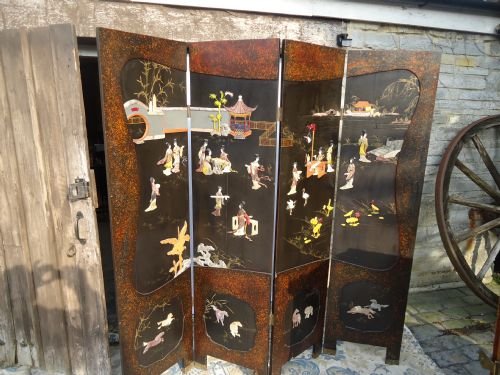 Oriental Lacquered 4 Fold Screen