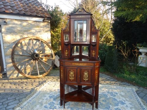 Late Victorian Rosewood Inlaid Double Corner Cupboard