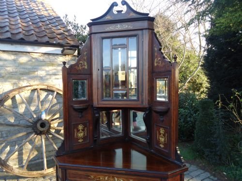 fig 1. LATE VICTORIAN ROSEWOOD INLAID DOUBLE CORNER CUPBOARD