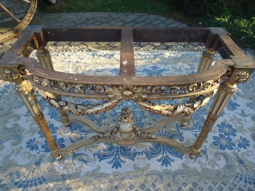 fig 1. FRENCH MARBLE TOP GILDED & PAINTED CONSOLE TABLE