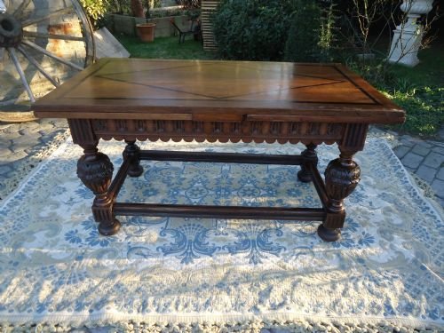 10 Seater Oak Refectory Draw Leaf Table with Ebony Inlay