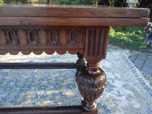 fig 1. 10 SEATER OAK REFECTORY DRAW LEAF TABLE WITH EBONY INLAY
