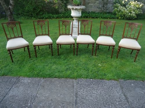 fig 1. SET OF 6 SOLID WALNUT INLAID DINING CHAIRS