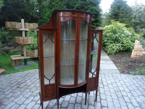Edwardian Bow Fronted Inlaid Display Cabinet