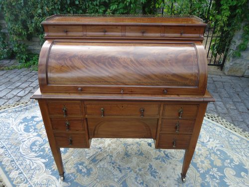 Ladies Mahogany Inlaid Cylinder Writing Bureau