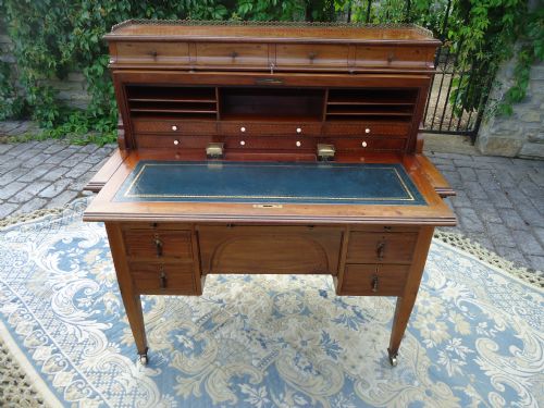 fig 1. LADIES MAHOGANY INLAID CYLINDER WRITING BUREAU