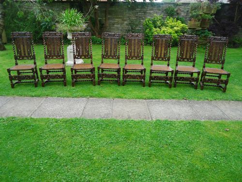 Set of 8 Carolean/jacobean Heavily Carved Dining Chairs