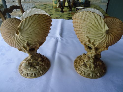 Pair of Royal Worcester Shell Vases