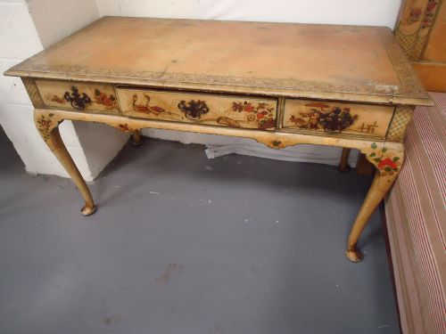 Painted Chinoiserie Cabriole Leg 3 Drawer Writing Desk