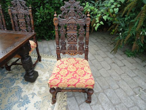 Set of 8 Victorian Carved Oak Chairs . Carolean /Jacobean Style