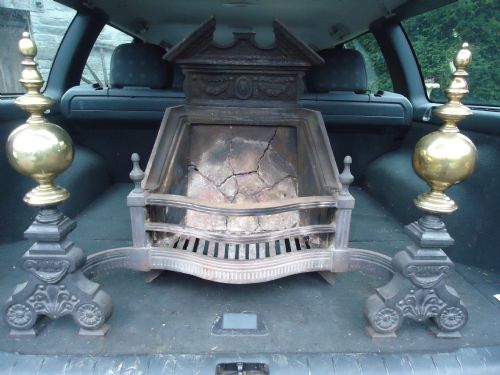Cast Iron Victorian Fire Basket and Dogs