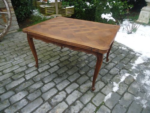 French Parquetry Extending Oak Dining Table Seats 8-10