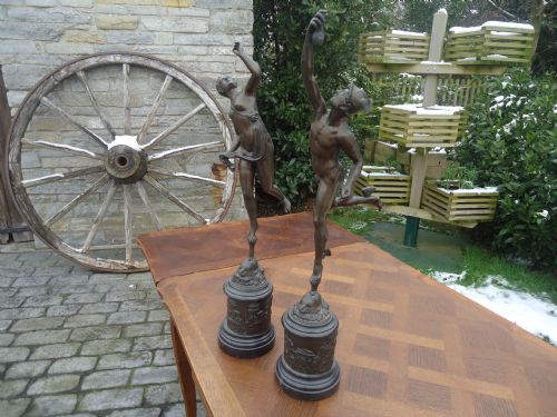 Pair of Bronze Figures on Marble Bases