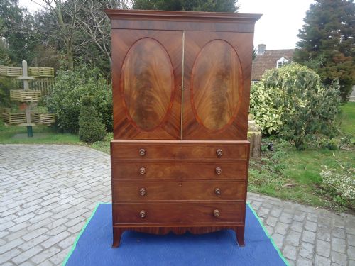 18th Century Oval Panelled Mahogany/satin Wood Channel Island Linen Press