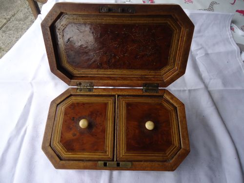 Burr Yew Wood  Two Division Tea Caddy Circa 1760