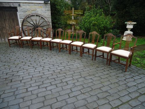Set of Ten Late Victorian Hepplewhite Style Mahogany Dining Chairs Newly Upholstered