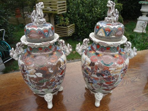 Pair of 22ins High 19th Century Satsuma Vases with Lids