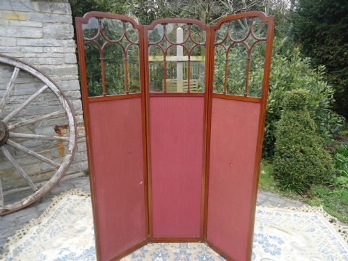 Late Victorian Inlaid Mahogany 3 Fold Screen