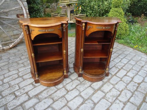 Pair French Walnut Open Bookcases/bedside Cabinets/display Cabinets