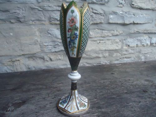 19th Century Overlay/bohemian Glass Vase 10 Ins