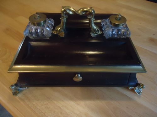 Regency Coromandel and Gilded Brass Desk Inkwell