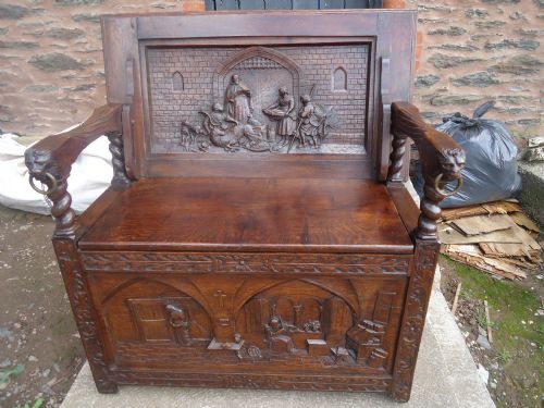 Rare Oak Monks Bench/settle  Made and Carved in Bodmin Cornwall