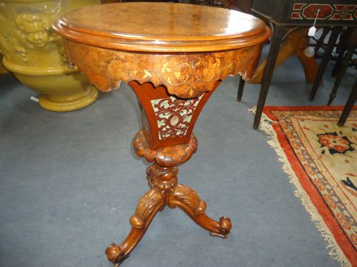Victorian Burr Walnut and Satinwood Inlay Work Table