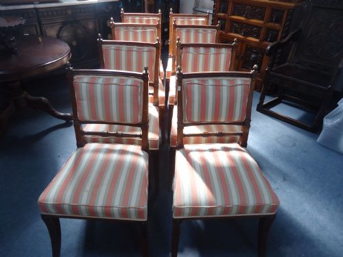 Set of Eight Late Regency Walnut Empire Style Dining Chairs