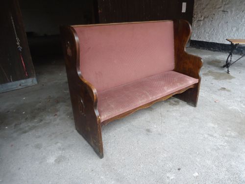 Upholstered Oak Settle from Glastonbury Pub.