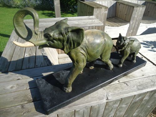 fig 1. French Deco model of mother and calf elephant. Bronzed hard metal on marble base.