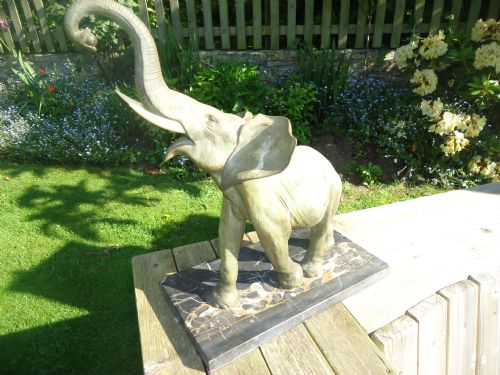 Bronzed Hard Metal French Deco Model of Elephant on Marble Base
