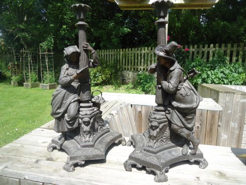 Pair of 19th Century Spelter Lamp Bases Depicting Figures and Sphinx