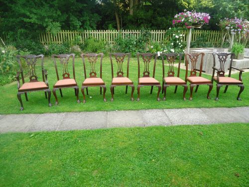 Set of Eight (Six Plus Two) Chippendale Style, Walnut Dining Chairs