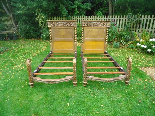 Pair of 19th Century French Gilded Distressed Single Beds