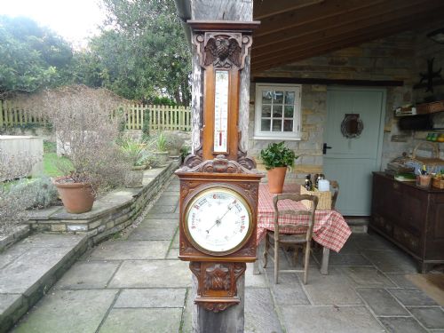 39ins Oak Hanging Barometer with Eagle