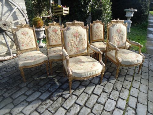 French Gilded and Tapestry Seven Piece Salon Suite