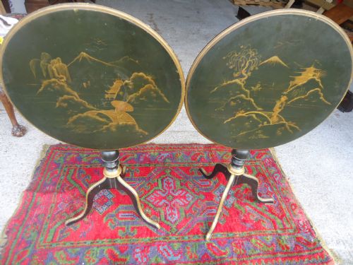 Pair of English Tripod Occasional Tables in the Japanese Manner.