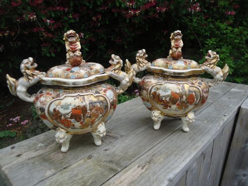 Pair of 19th Century Satsuma Vases with Lids