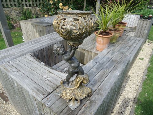 Gilded Spelter Cherub Lamp Holder/plant Holder