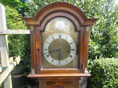 Brass Face Walnut Case Eight Gong Grandmother Clock