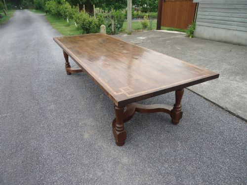 Walnut and Marquetry Banded Refectory /Dining/farmhouse Table. Seats Twelve