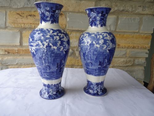 Pair of 19th Century Blue and White Wedgwood Vases